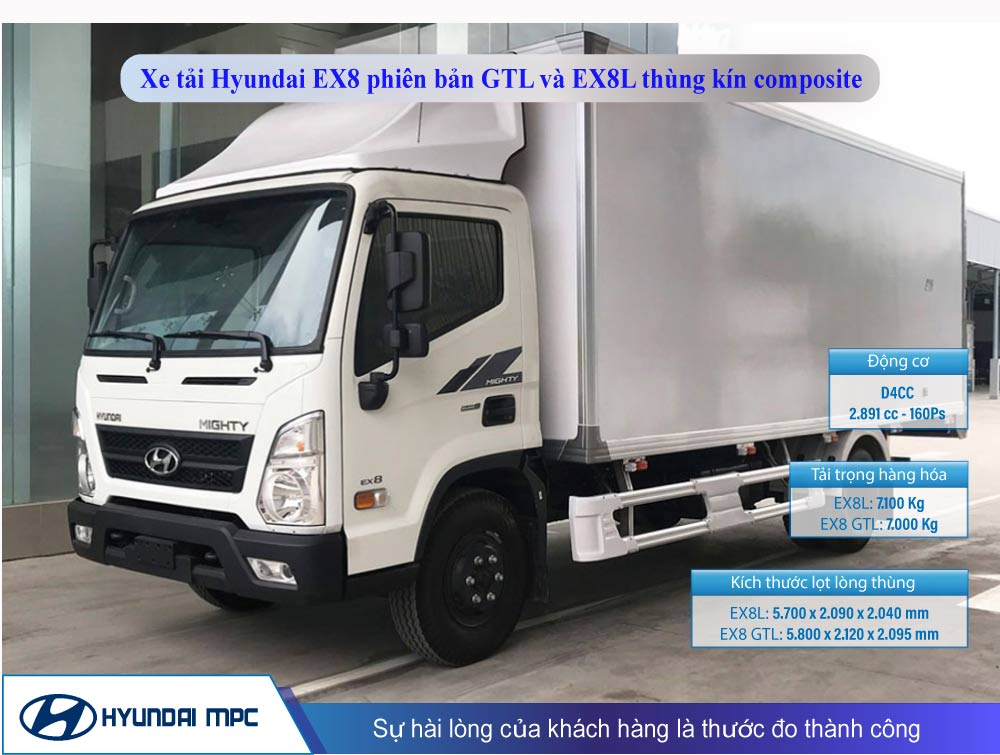 Xe tải Hyundai EX8 bản GTL và EX8L thùng kín composite