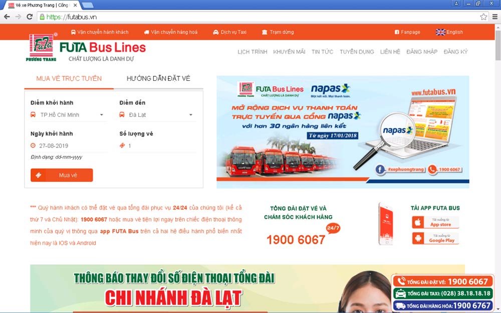 Đặt vé xe Phương Trang online đi Đà Lạt, Cần Thơ và các tỉnh khác